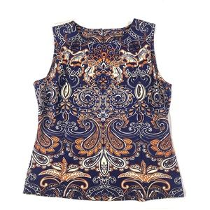 J. McLaughlin Navy Blue Orange Paisley Sleeveless Top